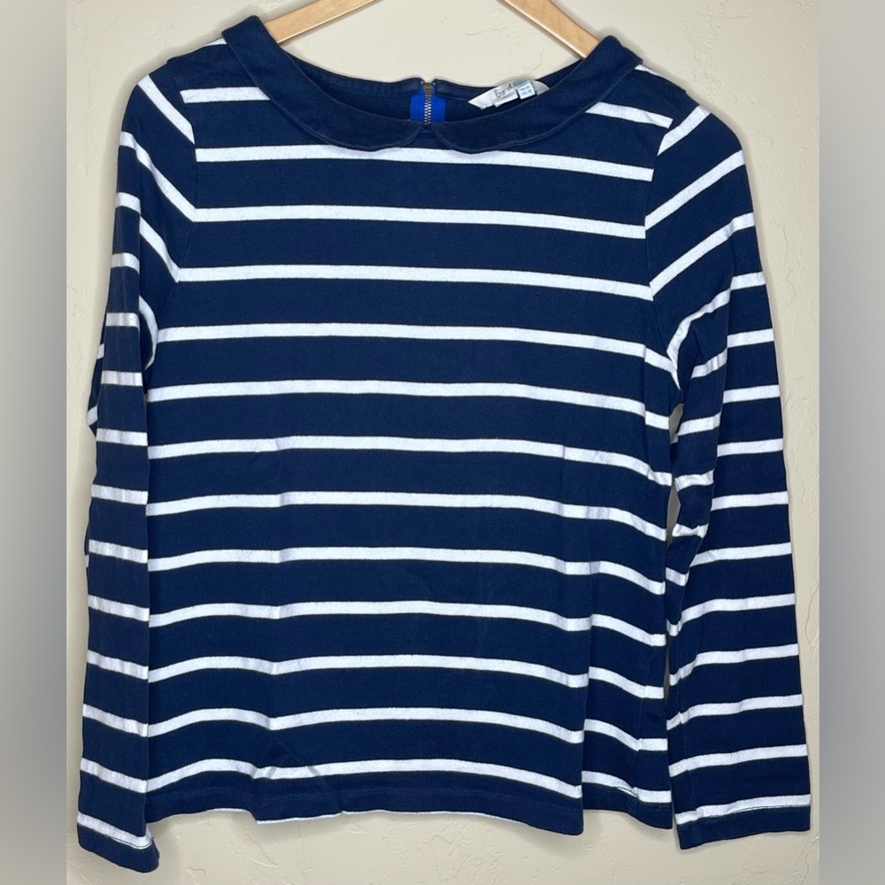 BODEN: Long-Sleeve Top, Navy/White Stripped, Peter Pan Collar, Size 12